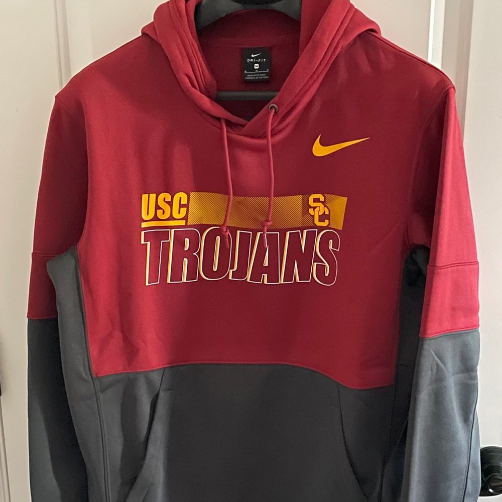 Nike M USC Trojans Red & Charcoal Therma On Field Hooded Sweatshirt